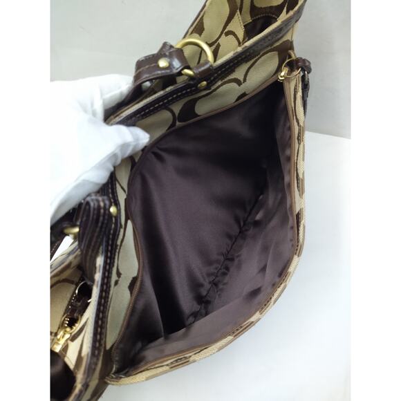 Coach Signature Brown Canvas Stripe Double Handles Diaper Tote Bags - Picture 10 of 16